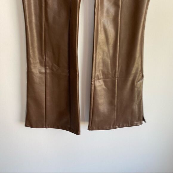 Abercrombie & Fitch Vegan Leather Brown Flare Pants - Picture 2 of 10